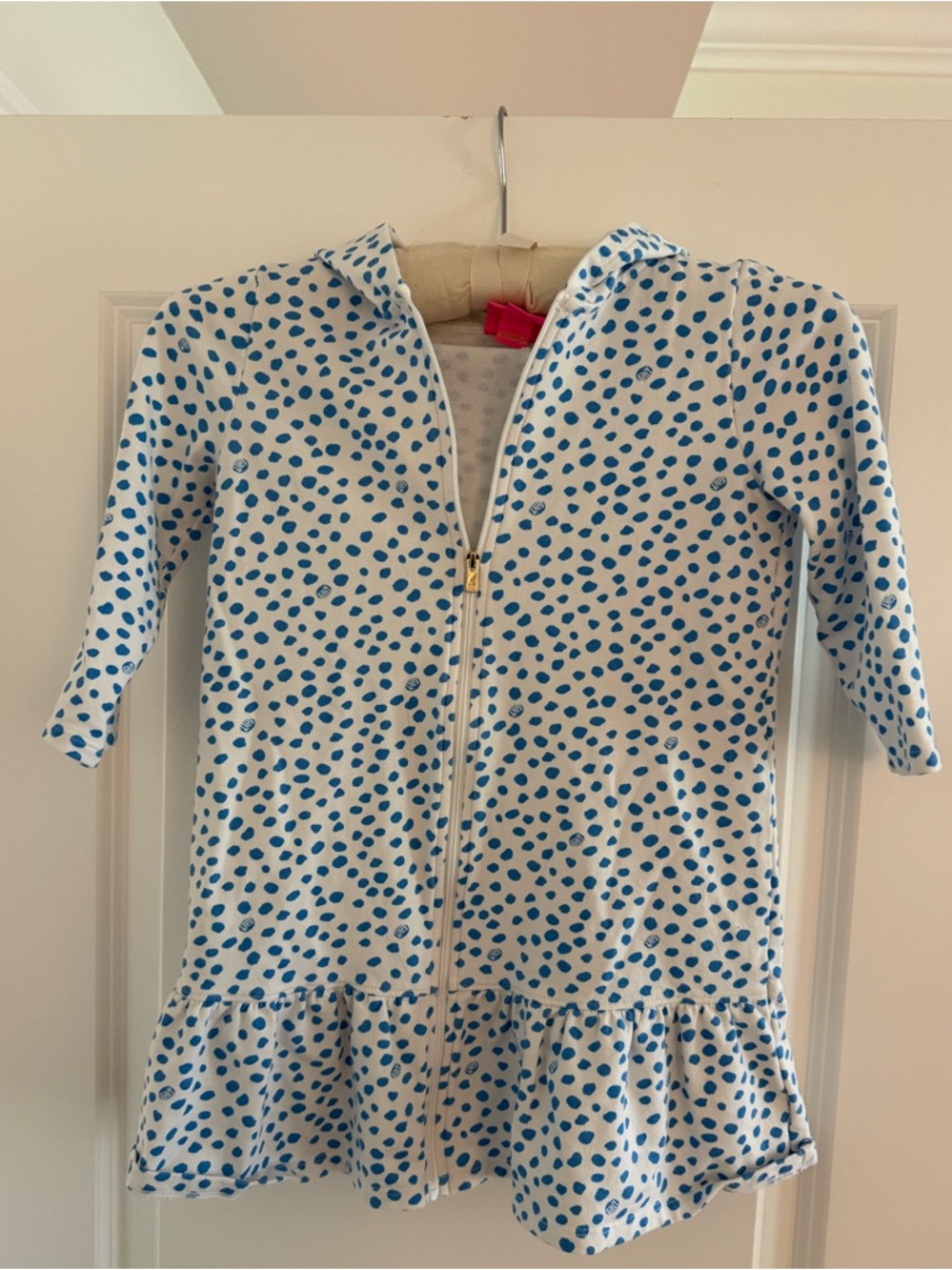 Lilly Pulitzer Kids White & Blue Polka Dot Hooded Swim Cover up
